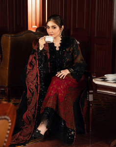 MARIA B  |  LINEN 24 | 04 BLACK & MAROON