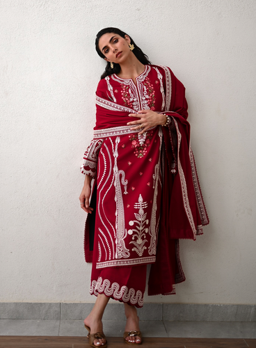 ZAIB | LUXURY KARANDI | DORI DEEP RED
