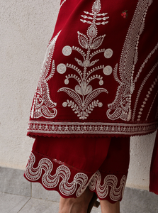 ZAIB | LUXURY KARANDI | DORI DEEP RED
