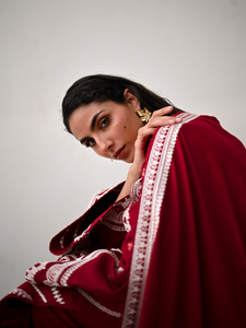 ZAIB | LUXURY KARANDI | DORI DEEP RED