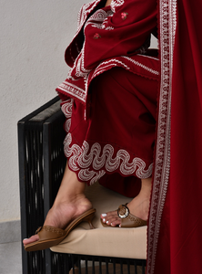 ZAIB | LUXURY KARANDI | DORI DEEP RED