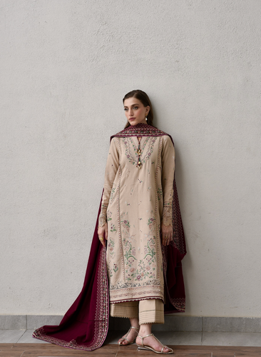 ZAIB | LUXURY KARANDI | BEIGE & BURGUNDY
