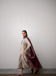 ZAIB | LUXURY KARANDI | BEIGE & BURGUNDY